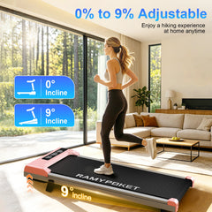 RAMYPOKET Foldable Walking Pad With 9% Incline Silent Motor Smart APP 1–8KM/H 120KG Capacity Treadmill for Home Office