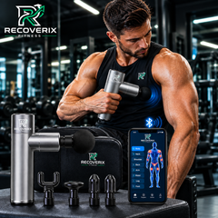 Recoverix Fitness MX3 Massage Gun – Professional Deep Tissue Muscle Massager with Bluetooth App, 5 Speed Levels & 4 Massage Heads