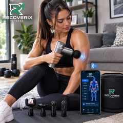 Recoverix Fitness MX3 Massage Gun – Professional Deep Tissue Muscle Massager with Bluetooth App, 5 Speed Levels & 4 Massage Heads