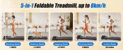 RAMYPOKET Foldable Walking Pad With 9% Incline Silent Motor Smart APP 1–8KM/H 120KG Capacity Treadmill for Home Office