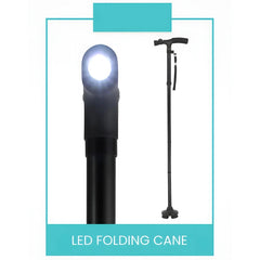 Folding Walking Stick With LED Light Adjustable Lightweight Anti-Slip Adult Walking Cane Old Men Crutch For The Elderly