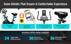 Upright Spin Exercise Bike, Silent Air Bike Home Gym Fitness Trainer, Zwift APP Connected, Stepless Resistance Adjustment, Easy