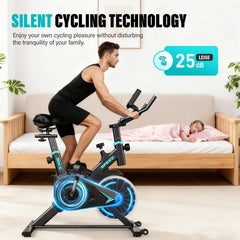 Upright Spin Exercise Bike, Silent Air Bike Home Gym Fitness Trainer, Zwift APP Connected, Stepless Resistance Adjustment, Easy