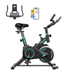 Upright Spin Exercise Bike, Silent Air Bike Home Gym Fitness Trainer, Zwift APP Connected, Stepless Resistance Adjustment, Easy