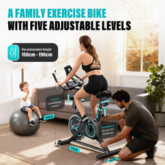 Upright Spin Exercise Bike, Silent Air Bike Home Gym Fitness Trainer, Zwift APP Connected, Stepless Resistance Adjustment, Easy