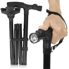 Folding Walking Stick With LED Light Adjustable Lightweight Anti-Slip Adult Walking Cane Old Men Crutch For The Elderly