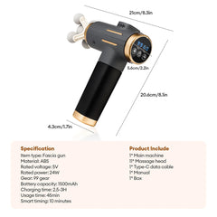 Fascia Massage Gun – Deep Tissue Percussion Massager with 11 Massage Heads | 99 Speed Levels | Rechargeable Muscle Recovery Gun