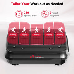 Vibration Plate Exercise Machine 9 Programs 250 Intensity Levels Home Full Body Workout Muscle Building Massager Sports Device