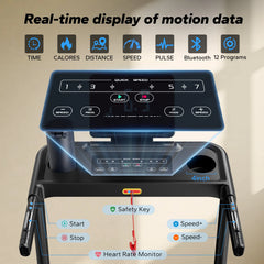 MERACH T12B1 Foldable Incline Treadmill – Bluetooth Home Running Machine with 6% Incline, LED Display & APP Connectivity