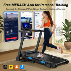 MERACH T12B1 Foldable Incline Treadmill – Bluetooth Home Running Machine with 6% Incline, LED Display & APP Connectivity