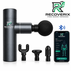 Recoverix Fitness MX3 Massage Gun – Professional Deep Tissue Muscle Massager with Bluetooth App, 5 Speed Levels & 4 Massage Heads