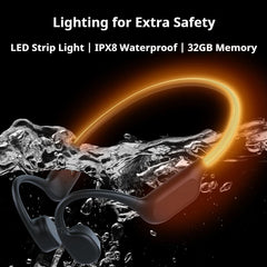 Bone Conduction Sports Headphones – IPX8 Waterproof Bluetooth 6.0 Earphones with 32GB MP3 Storage & LED Safety Light