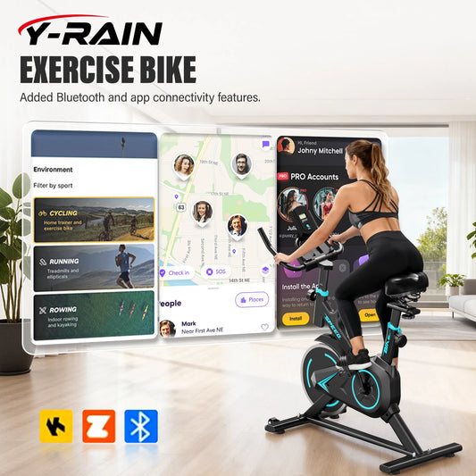 Upright Spin Exercise Bike, Silent Air Bike Home Gym Fitness Trainer, Zwift APP Connected, Stepless Resistance Adjustment, Easy