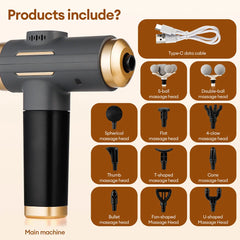 Fascia Massage Gun – Deep Tissue Percussion Massager with 11 Massage Heads | 99 Speed Levels | Rechargeable Muscle Recovery Gun