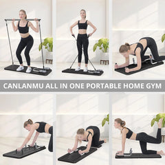 Multifunctional Pilates Belly Plate – Foldable Full Body Workout Machine with Resistance Bands for Core, Strength &amp; Flexibility Training