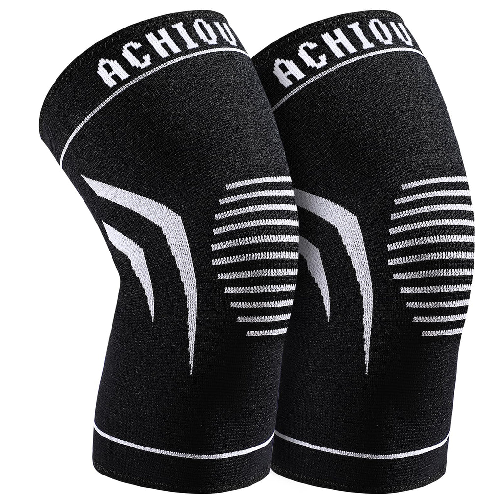 Achiou Athletic Knee Braces (2-Pack) - Pain Relief Compression Sleeves for Running and Workouts - Breathable
