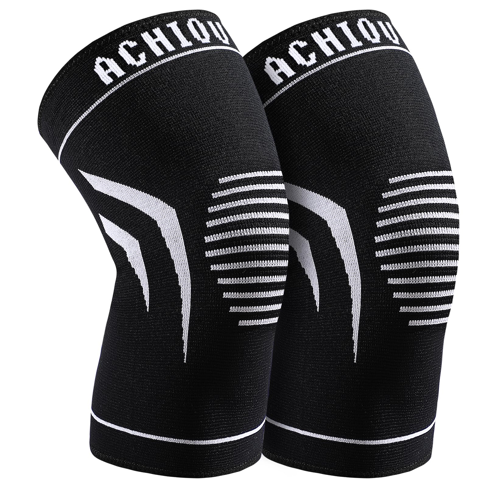 Achiou Athletic Knee Braces (2-Pack) - Pain Relief Compression Sleeves for Running and Workouts - Breathable