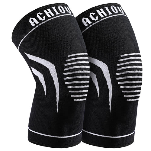 Achiou Athletic Knee Braces (2-Pack) - Pain Relief Compression Sleeves for Running and Workouts - Breathable